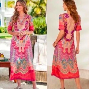 Soft Surroundings Parasol Siva Magenta Boho Kaftan Maxi Dress Pockets Vibrant